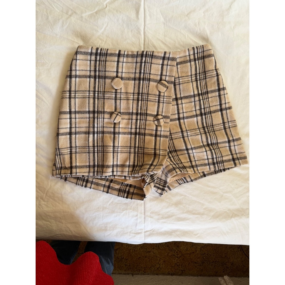 Balboa Fashion Molly Plaid Skort Nude Black Wrap Front Mini Size L‎ Coastal
